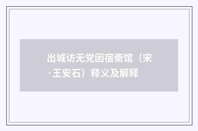 出城访无党因宿斋馆（宋·王安石）释义及解释