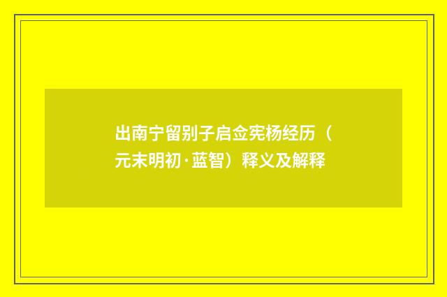 出南宁留别子启佥宪杨经历（元末明初·蓝智）释义及解释