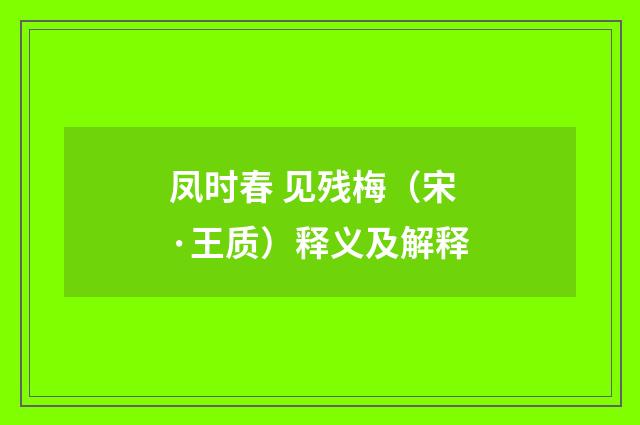 凤时春 见残梅（宋·王质）释义及解释