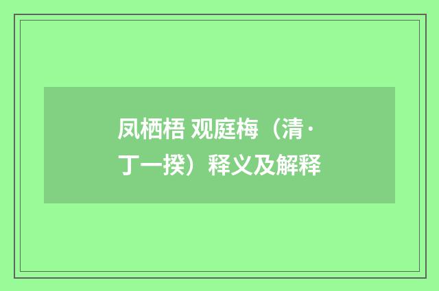 凤栖梧 观庭梅（清·丁一揆）释义及解释