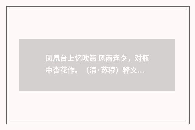凤凰台上忆吹箫 风雨连夕，对瓶中杏花作。（清·苏穆）释义及解释