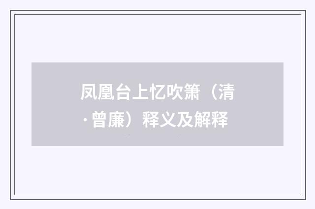 凤凰台上忆吹箫（清·曾廉）释义及解释