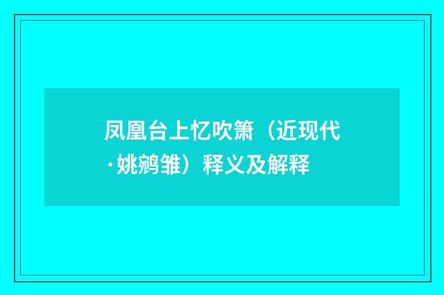 凤凰台上忆吹箫（近现代·姚鹓雏）释义及解释