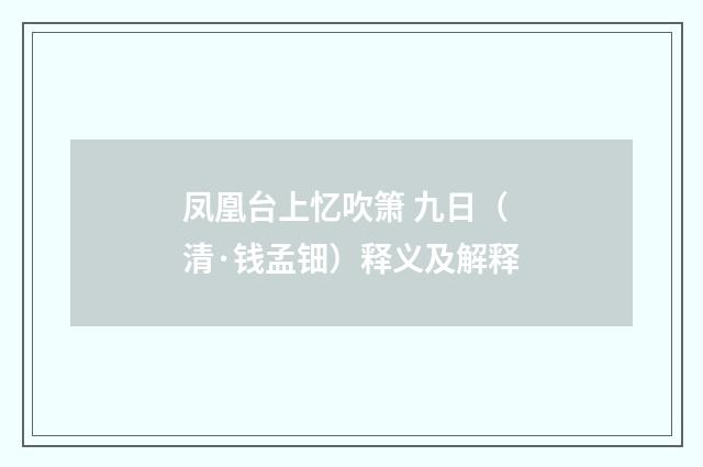 凤凰台上忆吹箫 九日（清·钱孟钿）释义及解释