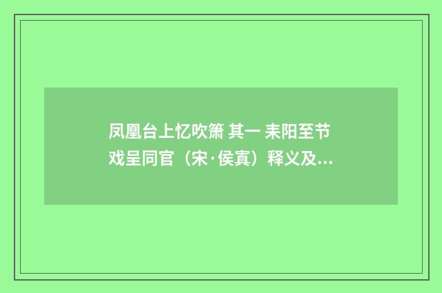 凤凰台上忆吹箫 其一 耒阳至节戏呈同官（宋·侯寘）释义及解释