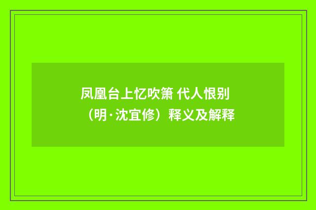 凤凰台上忆吹箫 代人恨别（明·沈宜修）释义及解释