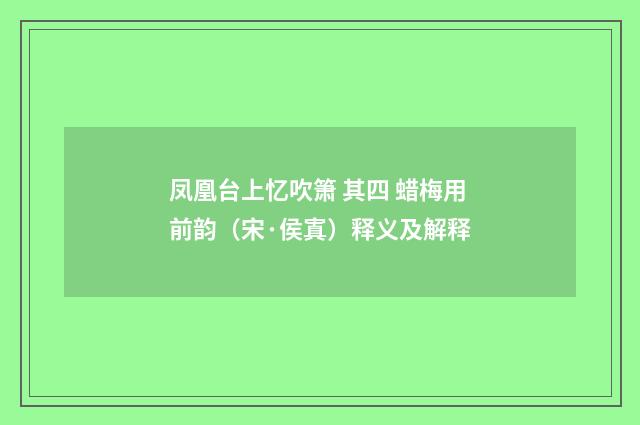 凤凰台上忆吹箫 其四 蜡梅用前韵（宋·侯寘）释义及解释