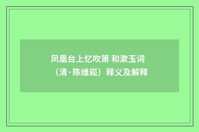 凤凰台上忆吹箫 和漱玉词（清·陈维崧）释义及解释