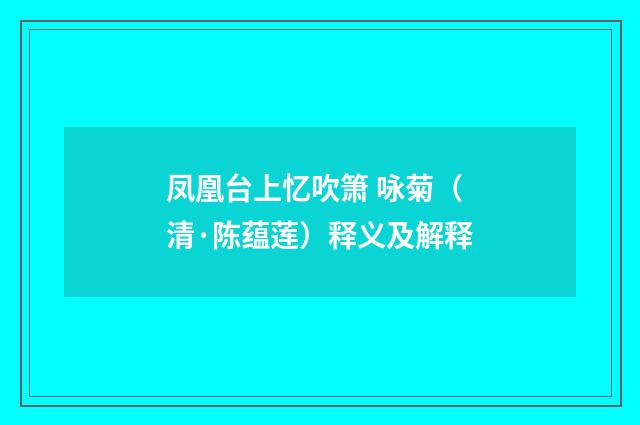 凤凰台上忆吹箫 咏菊（清·陈蕴莲）释义及解释