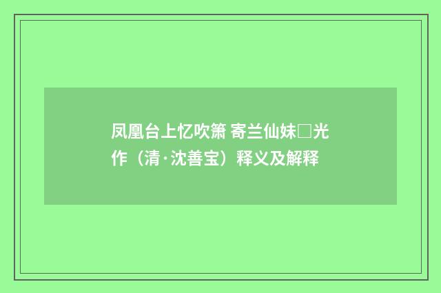 凤凰台上忆吹箫 寄兰仙妹□光作（清·沈善宝）释义及解释