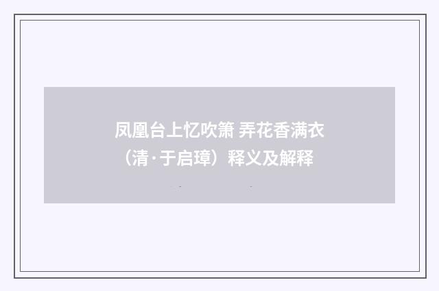 凤凰台上忆吹箫 弄花香满衣（清·于启璋）释义及解释