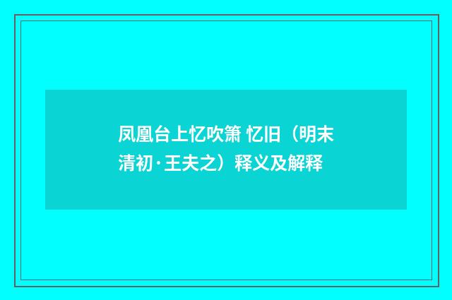 凤凰台上忆吹箫 忆旧（明末清初·王夫之）释义及解释