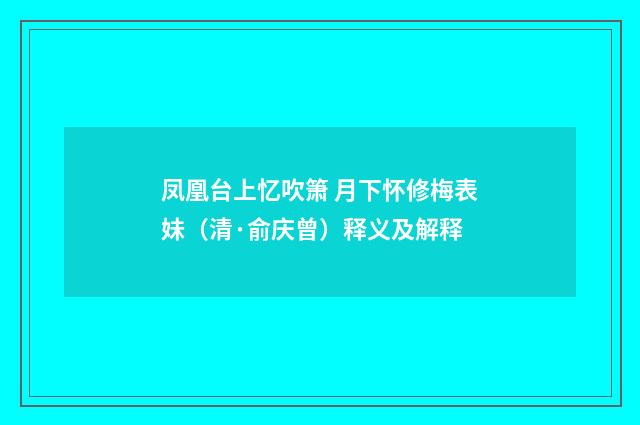 凤凰台上忆吹箫 月下怀修梅表妹（清·俞庆曾）释义及解释