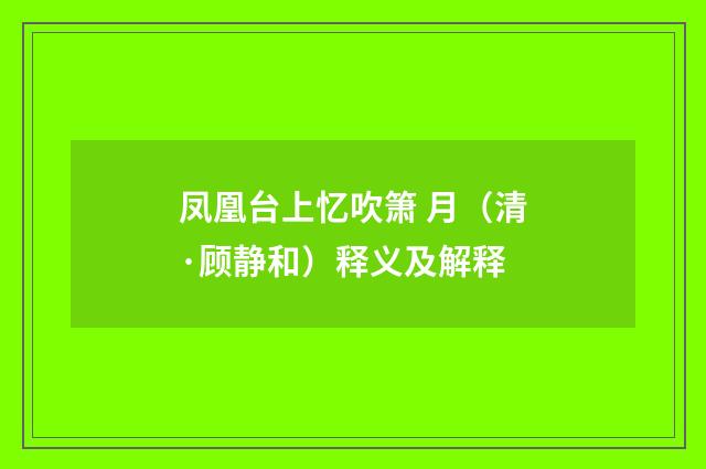 凤凰台上忆吹箫 月（清·顾静和）释义及解释