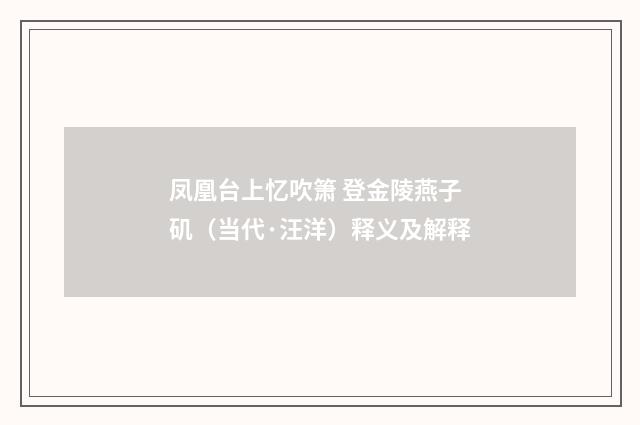 凤凰台上忆吹箫 登金陵燕子矶（当代·汪洋）释义及解释