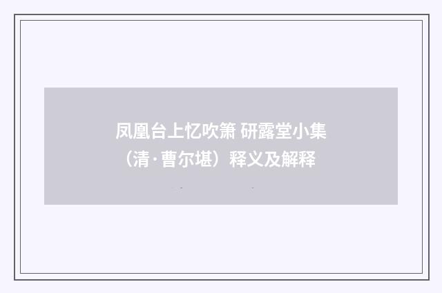 凤凰台上忆吹箫 研露堂小集（清·曹尔堪）释义及解释