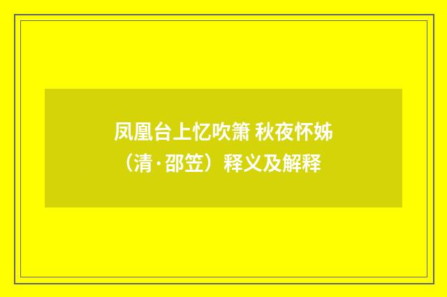 凤凰台上忆吹箫 秋夜怀姊（清·邵笠）释义及解释