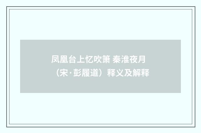 凤凰台上忆吹箫 秦淮夜月（宋·彭履道）释义及解释