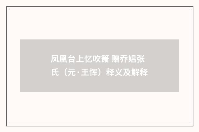 凤凰台上忆吹箫 赠乔媪张氏（元·王恽）释义及解释