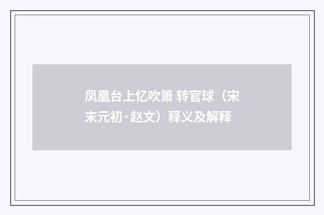 凤凰台上忆吹箫 转官球（宋末元初·赵文）释义及解释