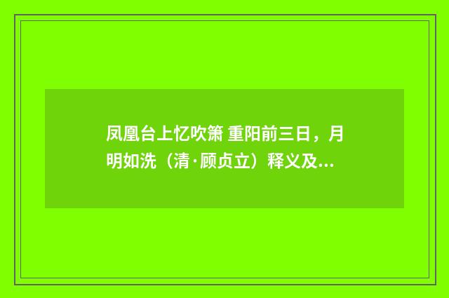 凤凰台上忆吹箫 重阳前三日，月明如洗（清·顾贞立）释义及解释