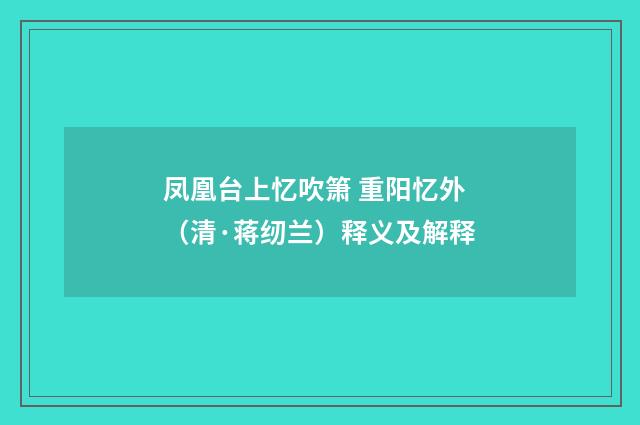 凤凰台上忆吹箫 重阳忆外（清·蒋纫兰）释义及解释