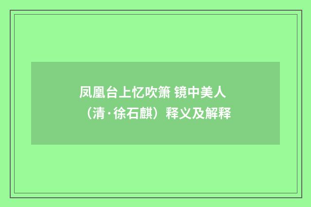 凤凰台上忆吹箫 镜中美人（清·徐石麒）释义及解释