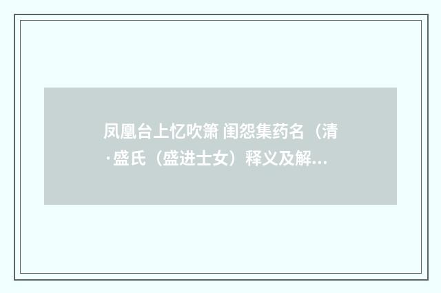 凤凰台上忆吹箫 闺怨集药名（清·盛氏（盛进士女）释义及解释）释义及解释