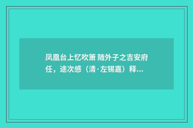 凤凰台上忆吹箫 随外子之吉安府任，途次感（清·左锡嘉）释义及解释