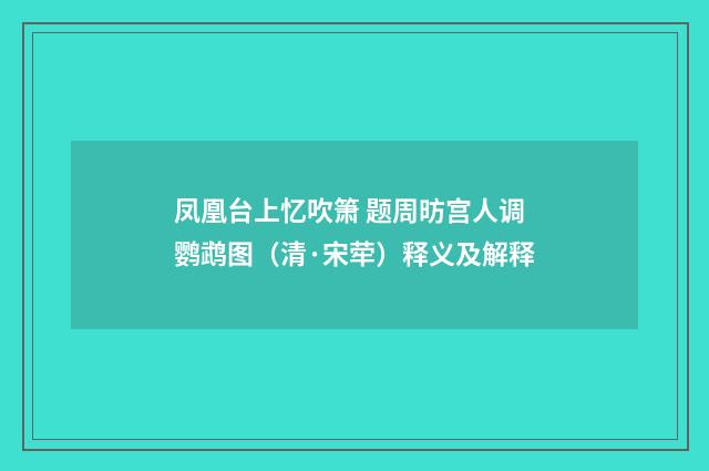 凤凰台上忆吹箫 题周昉宫人调鹦鹉图（清·宋荦）释义及解释