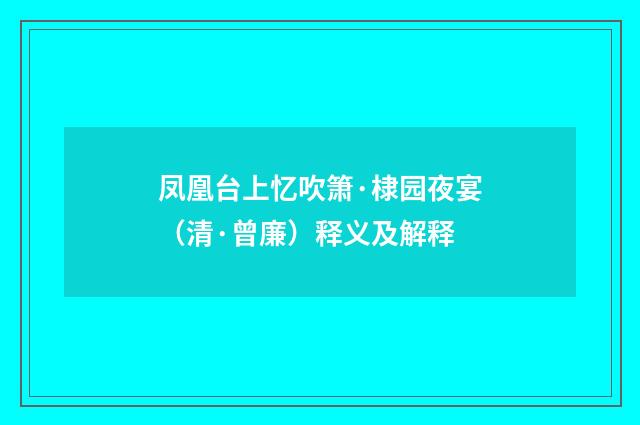 凤凰台上忆吹箫·棣园夜宴（清·曾廉）释义及解释