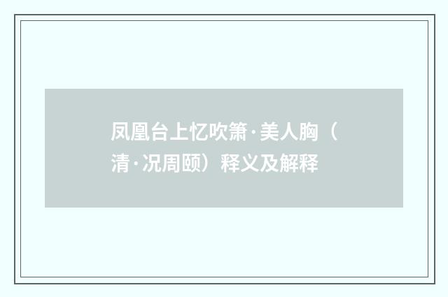 凤凰台上忆吹箫·美人胸（清·况周颐）释义及解释