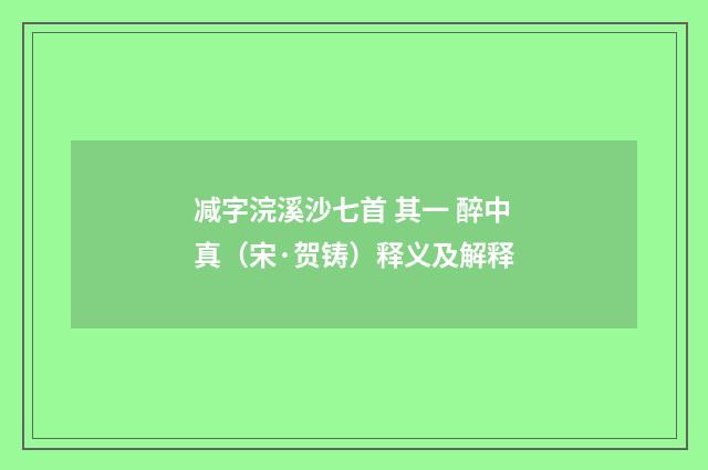 减字浣溪沙七首 其一 醉中真（宋·贺铸）释义及解释