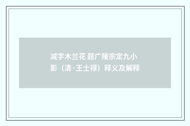 减字木兰花 题广陵宗定九小影（清·王士禄）释义及解释