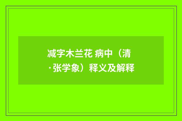 减字木兰花 病中（清·张学象）释义及解释