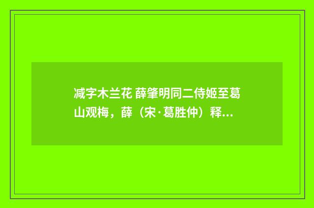 减字木兰花 薛肇明同二侍姬至葛山观梅，薛（宋·葛胜仲）释义及解释