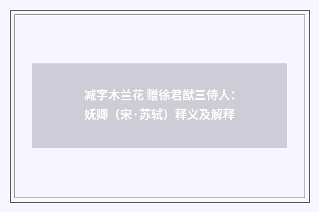 减字木兰花 赠徐君猷三侍人：妩卿（宋·苏轼）释义及解释