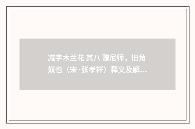 减字木兰花 其八 赠尼师，旧角奴也（宋·张孝祥）释义及解释