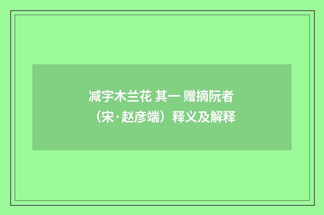 减字木兰花 其一 赠摘阮者（宋·赵彦端）释义及解释