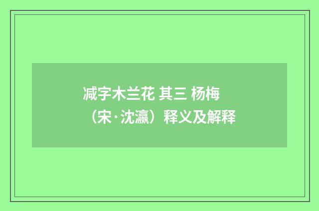 减字木兰花 其三 杨梅（宋·沈瀛）释义及解释