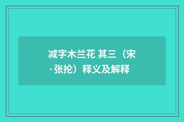 减字木兰花 其三（宋·张抡）释义及解释
