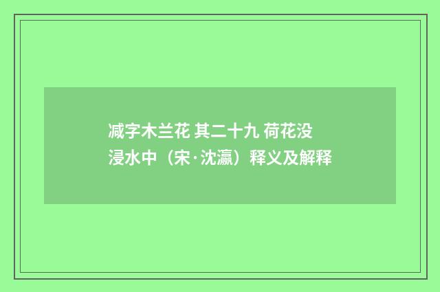 减字木兰花 其二十九 荷花没浸水中（宋·沈瀛）释义及解释