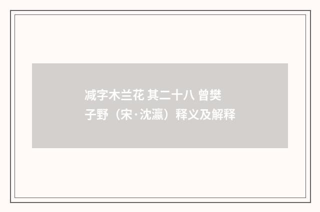 减字木兰花 其二十八 曾樊子野（宋·沈瀛）释义及解释