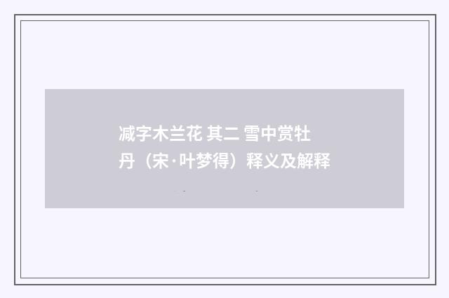 减字木兰花 其二 雪中赏牡丹（宋·叶梦得）释义及解释