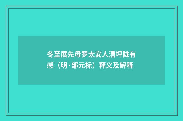 冬至展先母罗太安人漕坪陇有感（明·邹元标）释义及解释