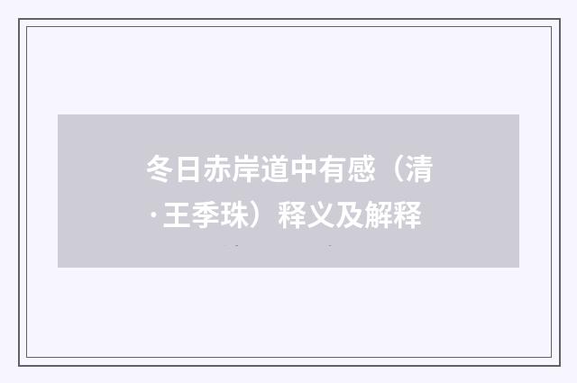 冬日赤岸道中有感（清·王季珠）释义及解释
