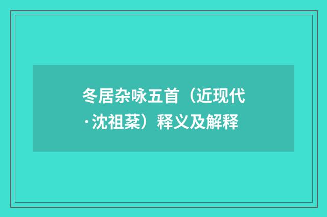 冬居杂咏五首（近现代·沈祖棻）释义及解释