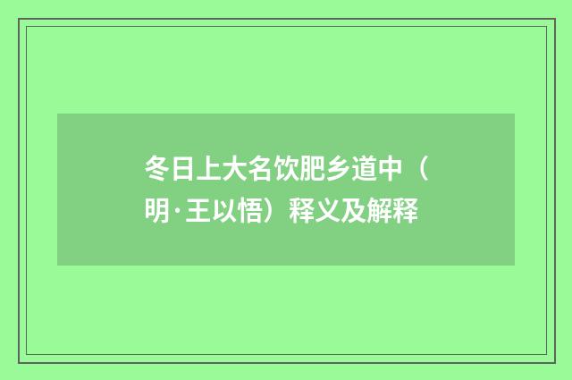 冬日上大名饮肥乡道中（明·王以悟）释义及解释