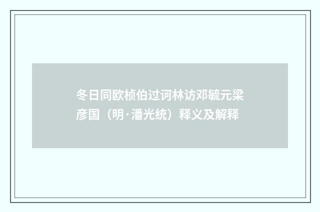 冬日同欧桢伯过诃林访邓毓元梁彦国（明·潘光统）释义及解释