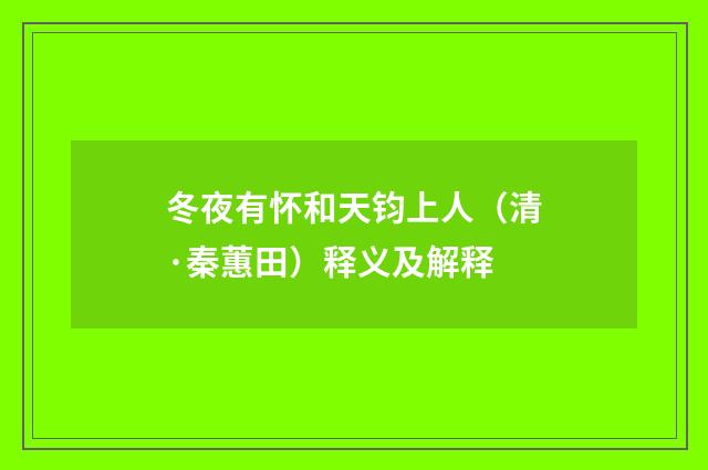 冬夜有怀和天钧上人（清·秦蕙田）释义及解释